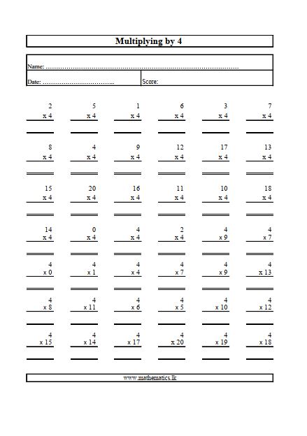 Multiply by Four Worksheet Download