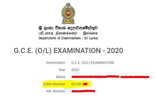2021/2022 Exam Index Number Sample 2021 Results Find & Enter Your O/L Index Number and Check results Here doenets.lk