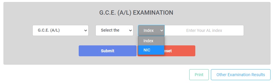O/L, A/L or Scholarship examination number, give your National Identity Card number to check the results.