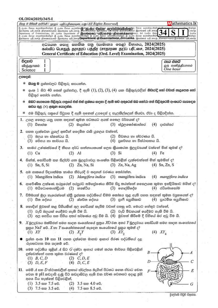 Download (Sinhala & English Medium) - 2024(2025 March) O/L Science Past Paper